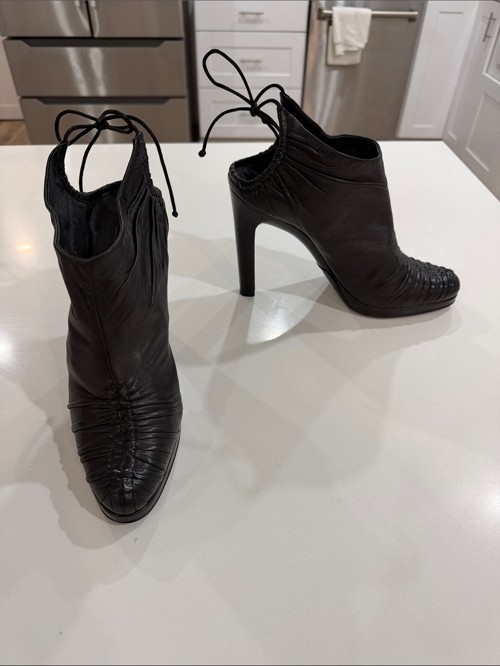 Gucci 2004 TomFord Black Ruched Leather High-Heel Ankle 👢